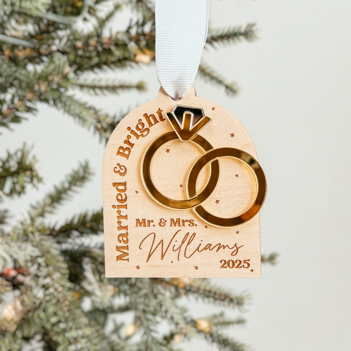 3D Newlywed Married & Bright Christmas Ornament V2