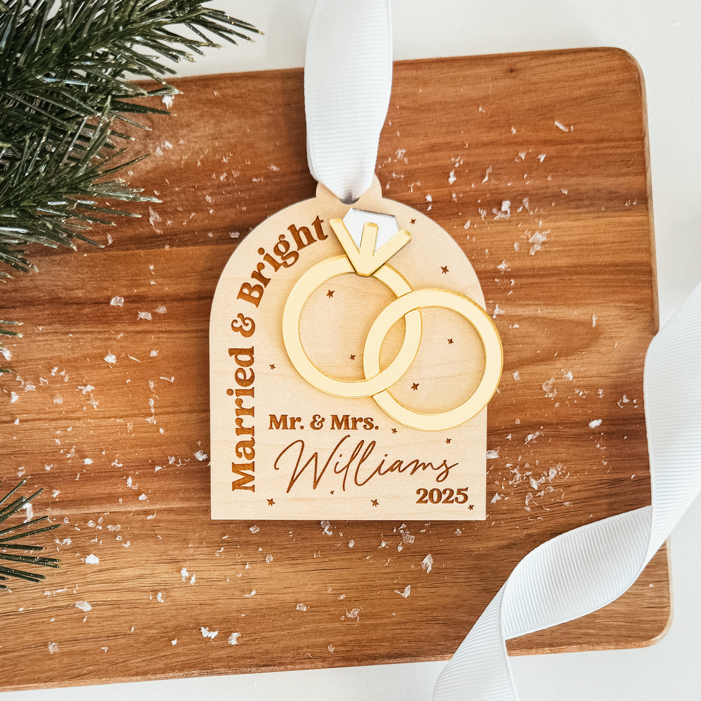 3D Newlywed Married & Bright Christmas Ornament V2