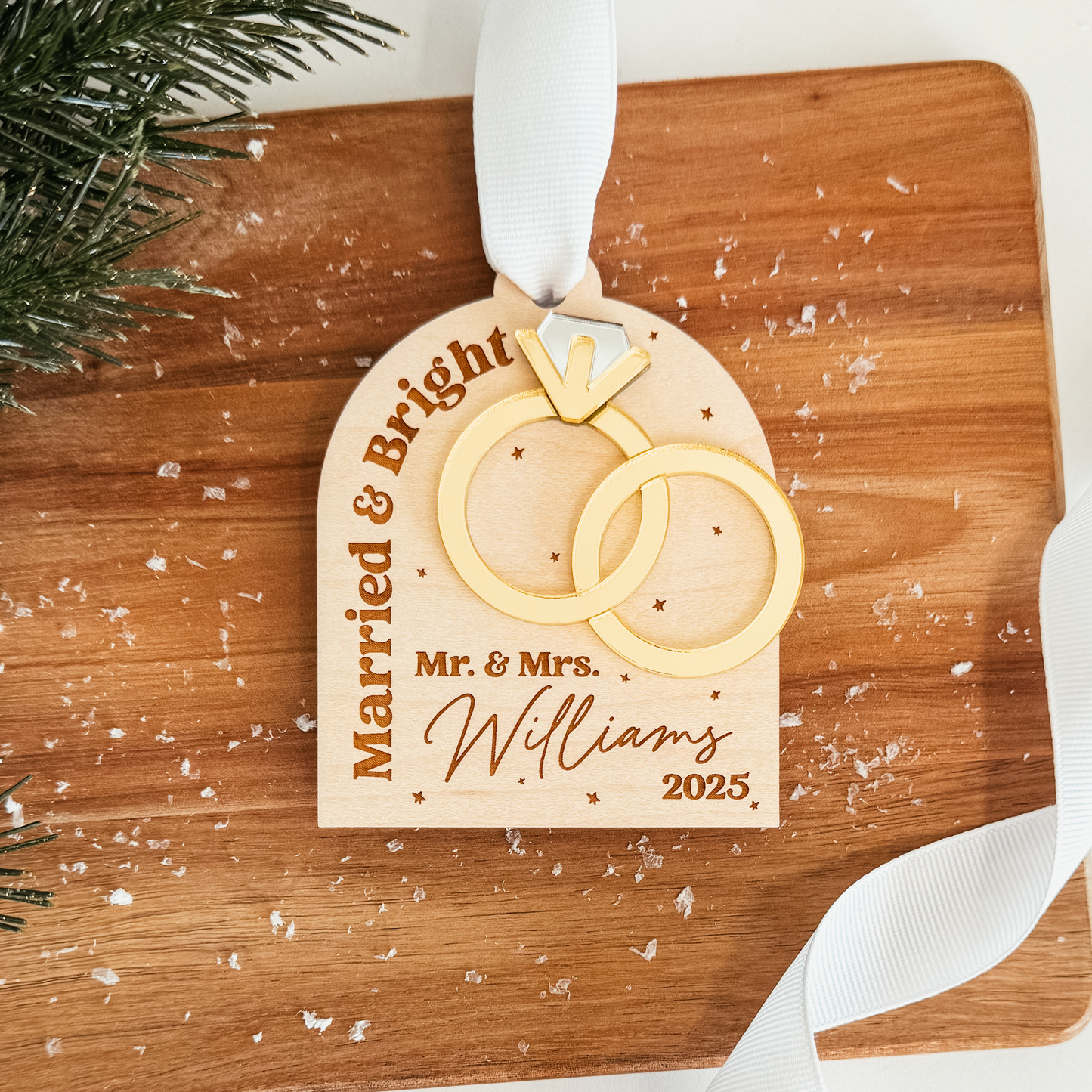 3D Newlywed Married & Bright Christmas Ornament V2