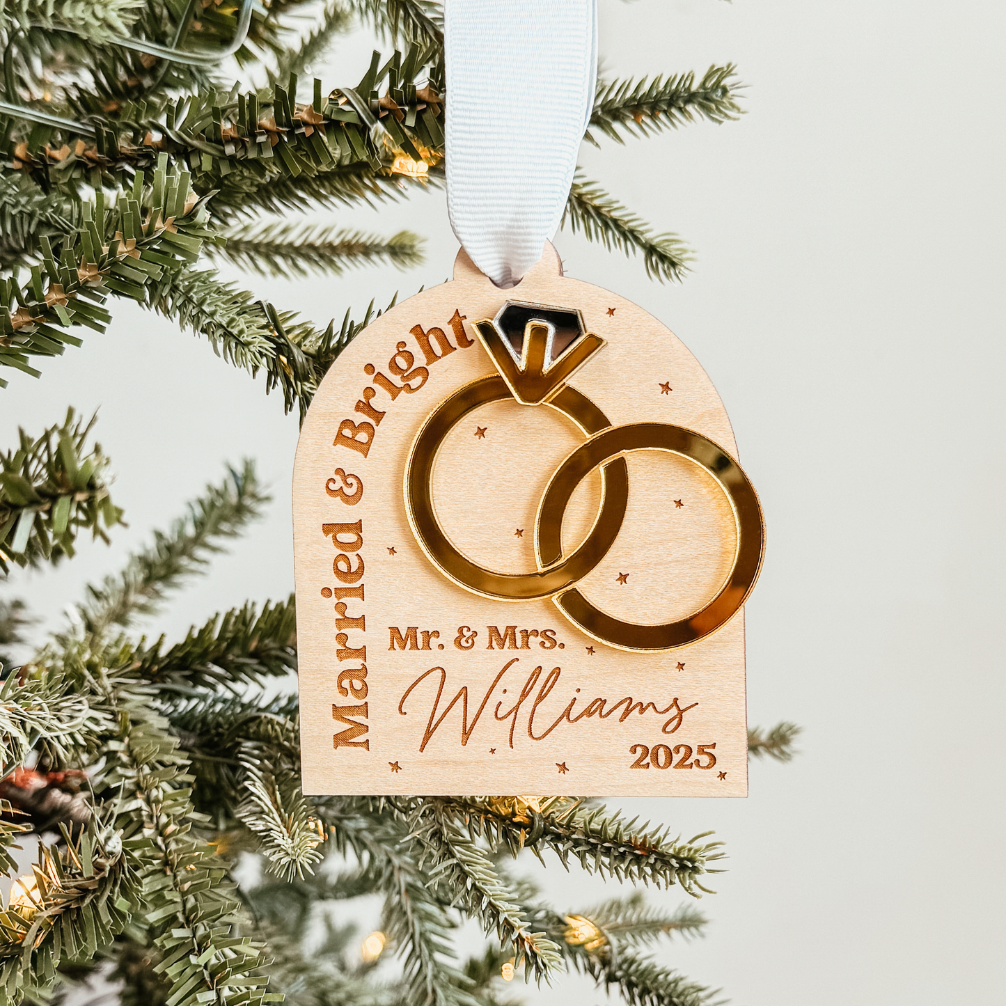 3D Newlywed Married & Bright Christmas Ornament V2