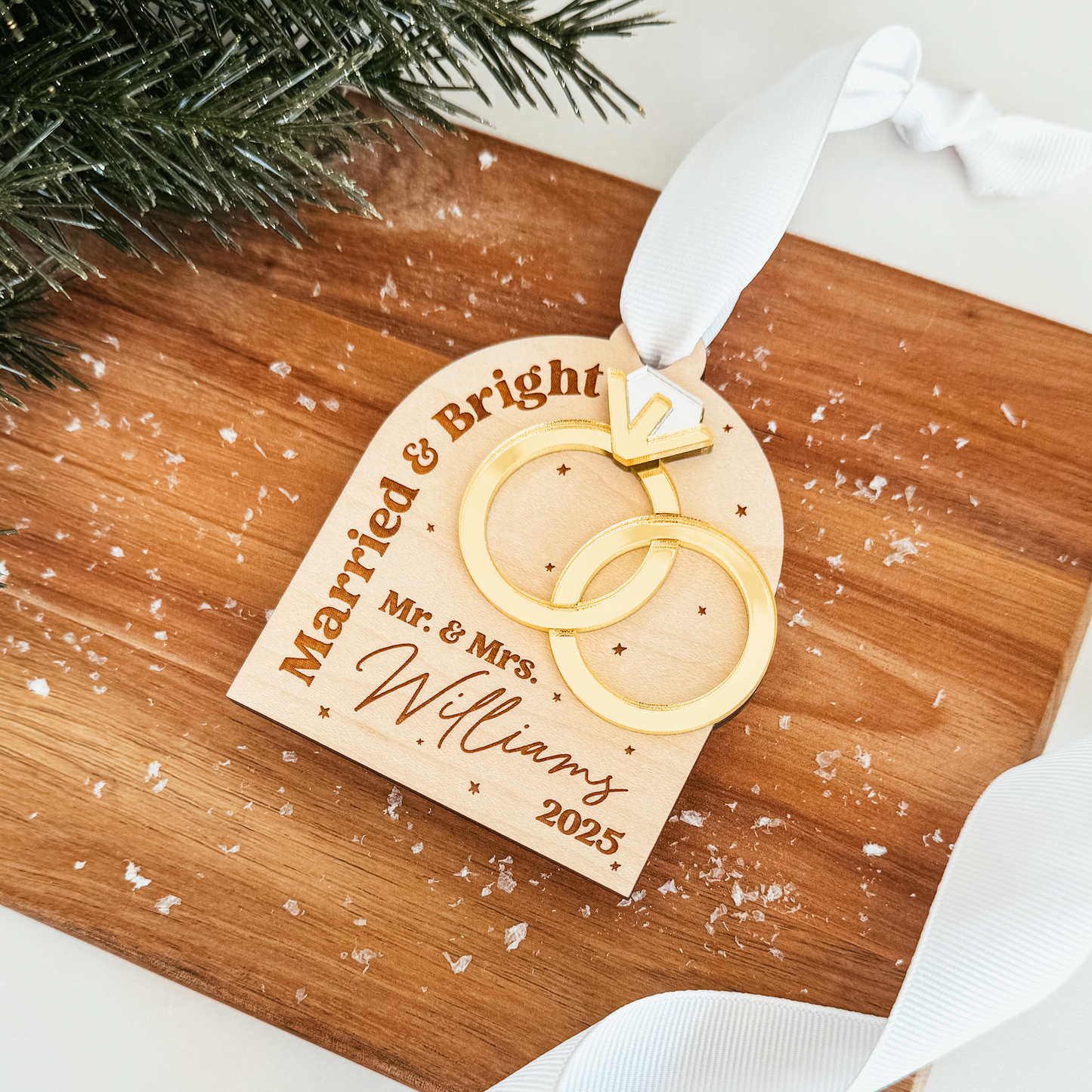 3D Newlywed Married & Bright Christmas Ornament V2