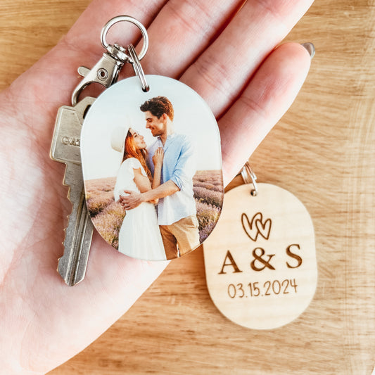 Date and Initials Photo Keychain