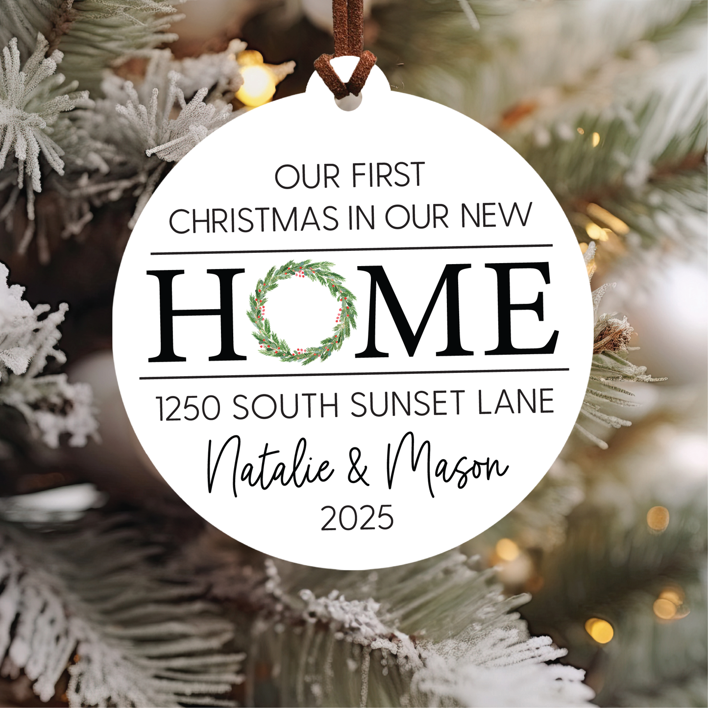 Personalized New Home Christmas Ornament | House or Round | V2 Wreath