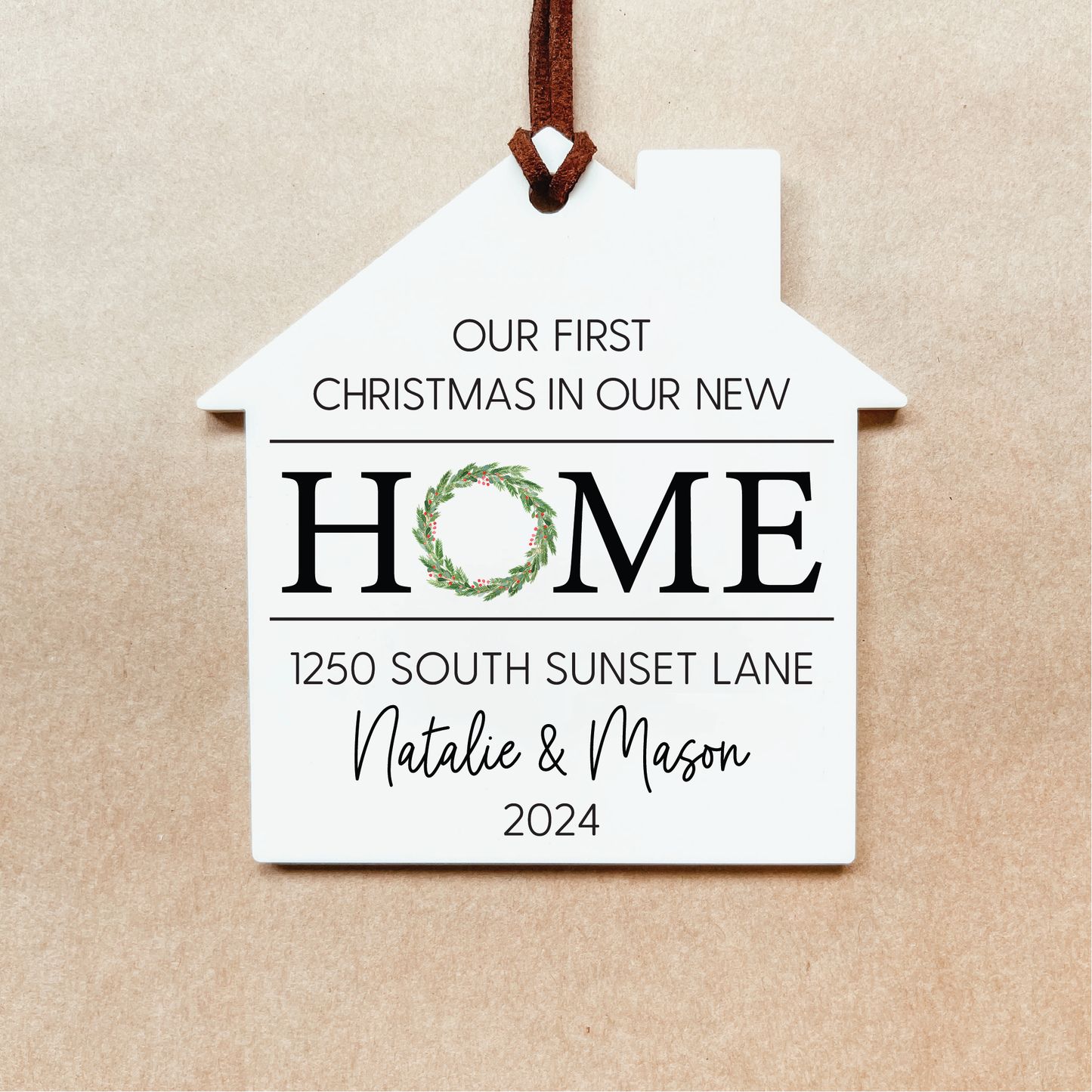 Personalized New Home Christmas Ornament | House or Round | V2 Wreath