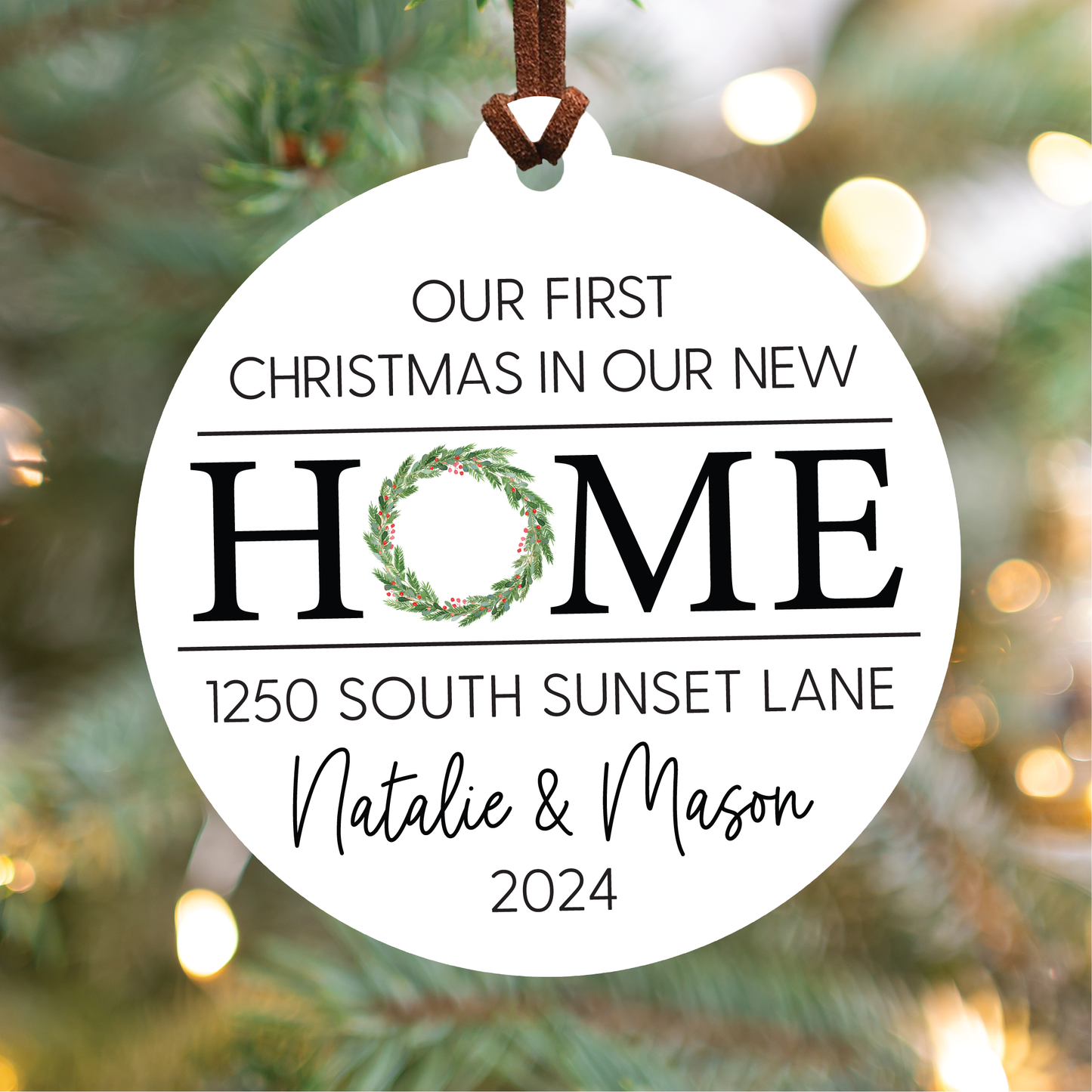 Personalized New Home Christmas Ornament | House or Round | V2 Wreath