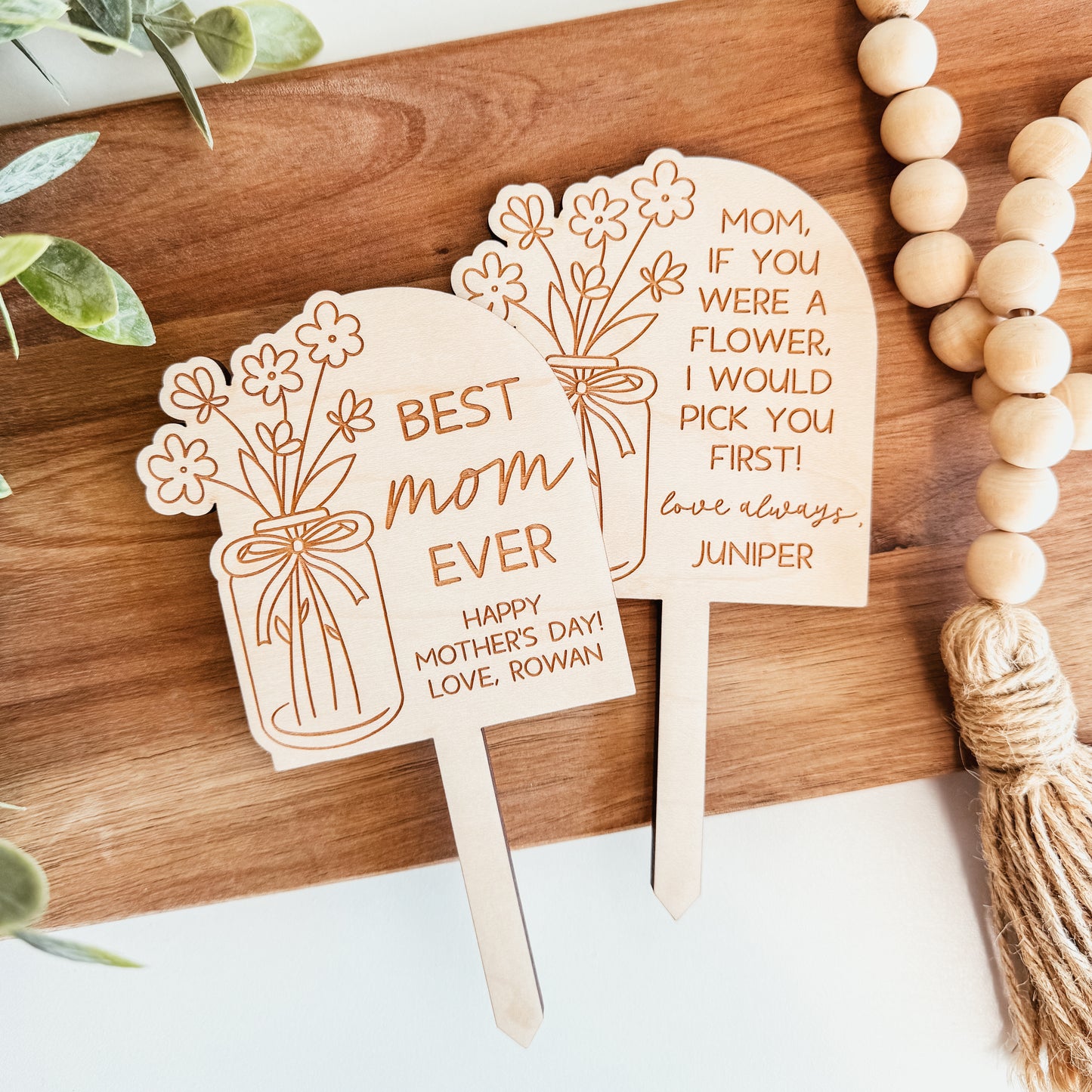 Personalized Mom Wooden Plant Stake