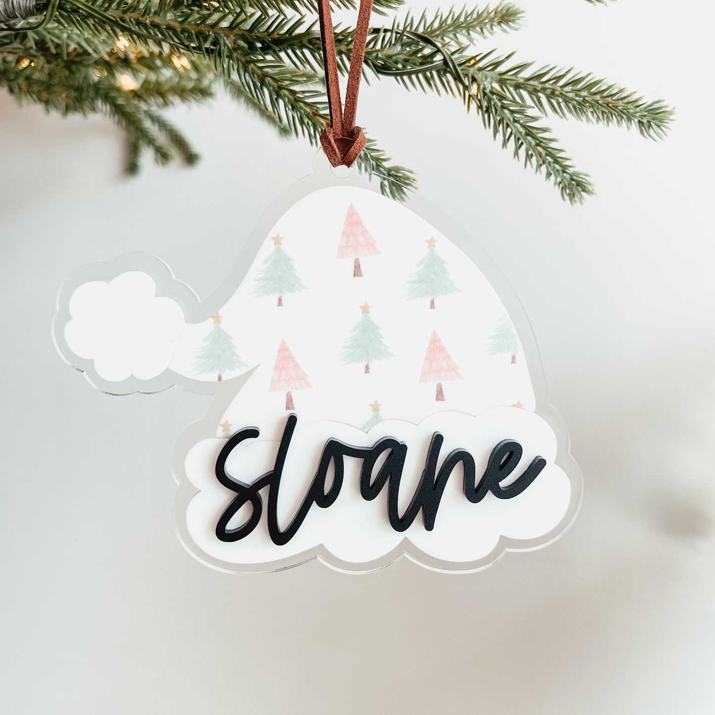 3D Acrylic Santa Hat Stocking Tag
