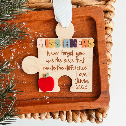 Personalized Teacher Puzzle Piece Christmas Ornament