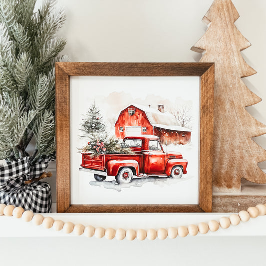 Holiday Red Truck Christmas Sign