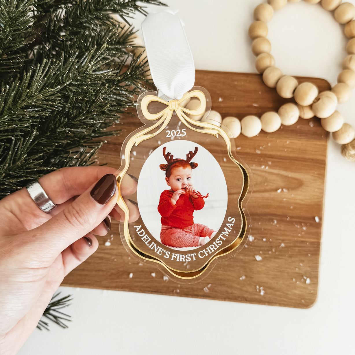 Clear Acrylic Bow Ribbon Frame Christmas Ornament