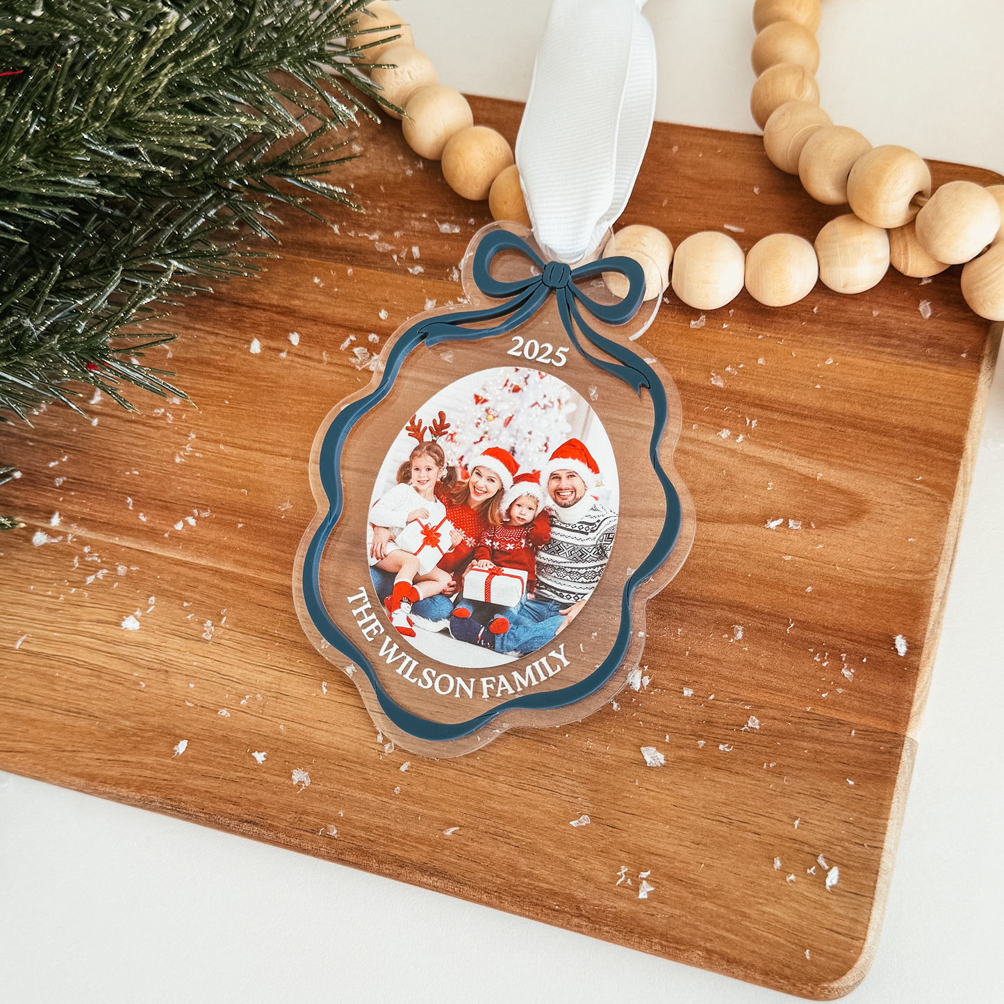 Clear Acrylic Bow Ribbon Frame Christmas Ornament