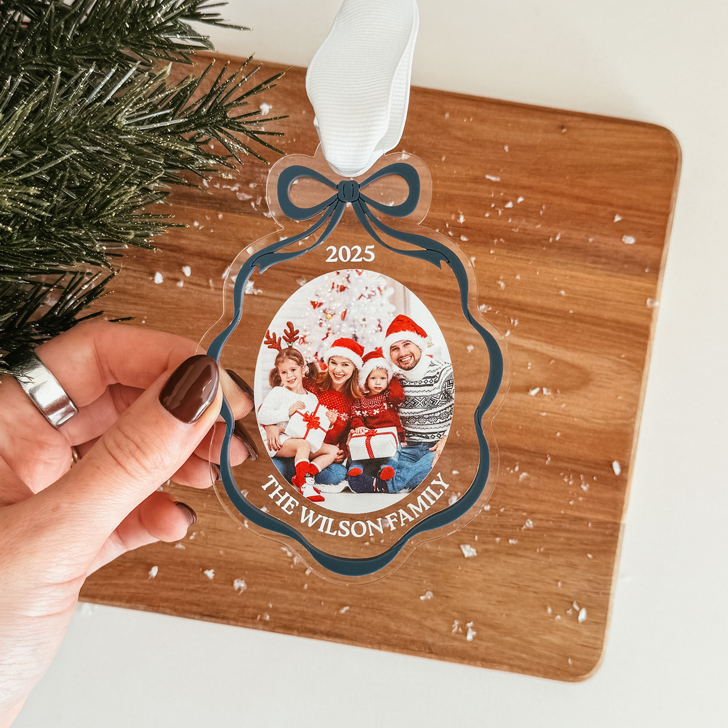 Clear Acrylic Bow Ribbon Frame Christmas Ornament