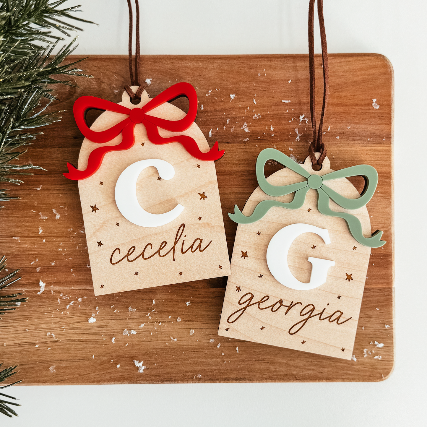 Wooden Arch With 3D Bow Christmas Stocking Tag
