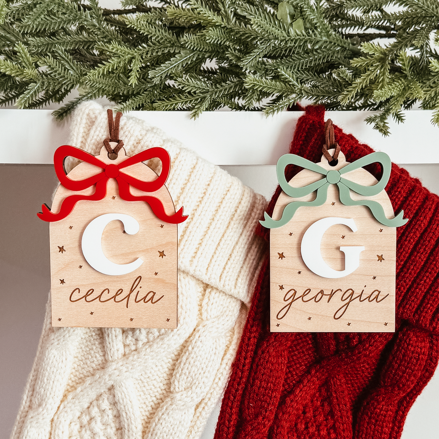 Wooden Arch With 3D Bow Christmas Stocking Tag