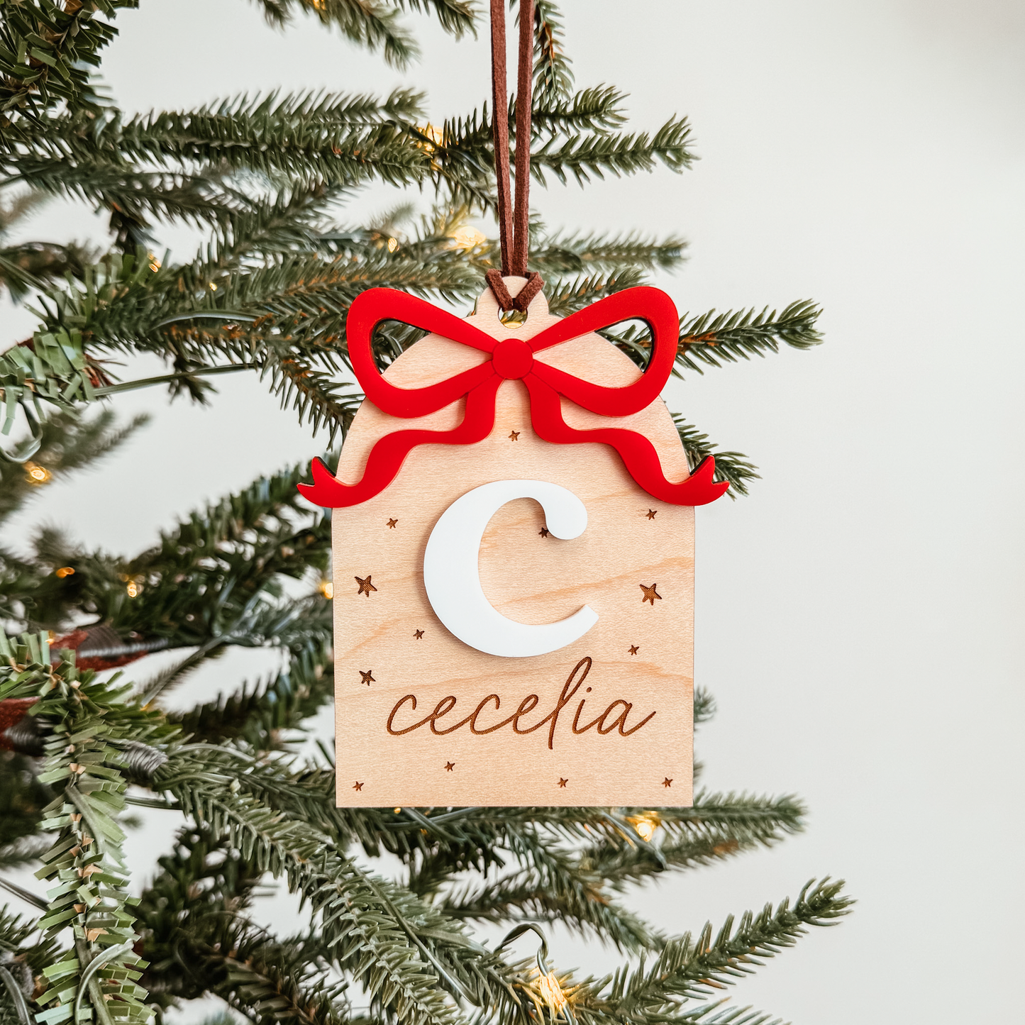 Wooden Arch With 3D Bow Christmas Stocking Tag