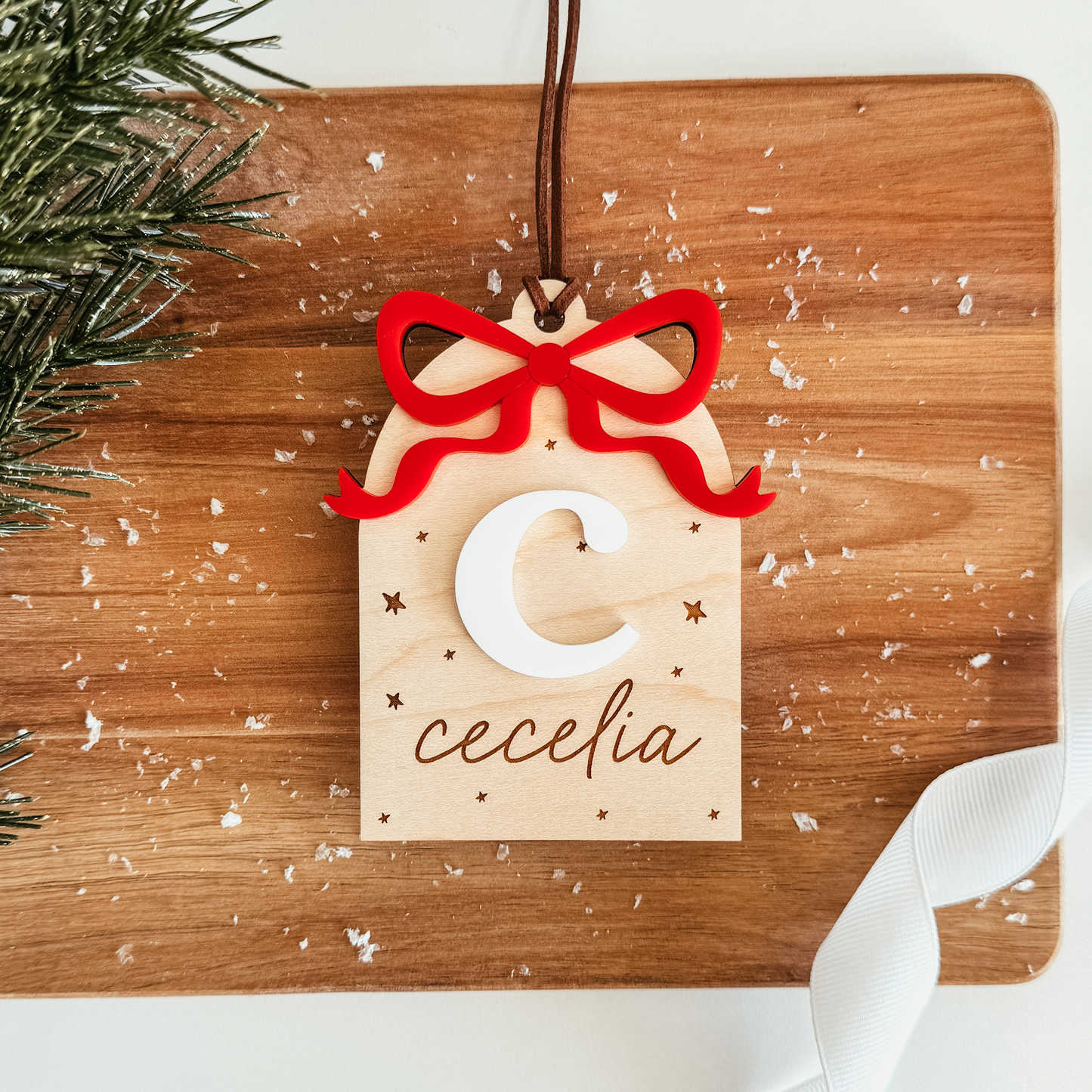 Wooden Arch With 3D Bow Christmas Stocking Tag