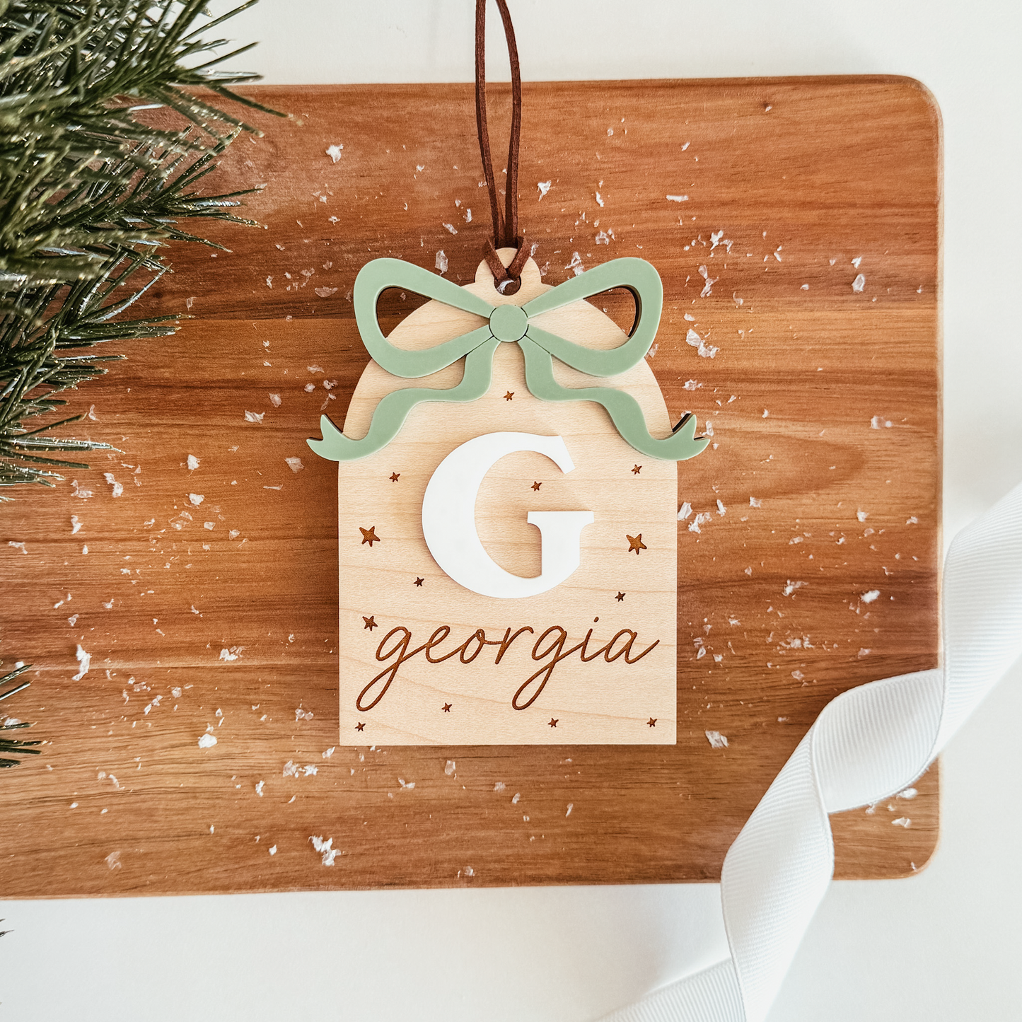 Wooden Arch With 3D Bow Christmas Stocking Tag