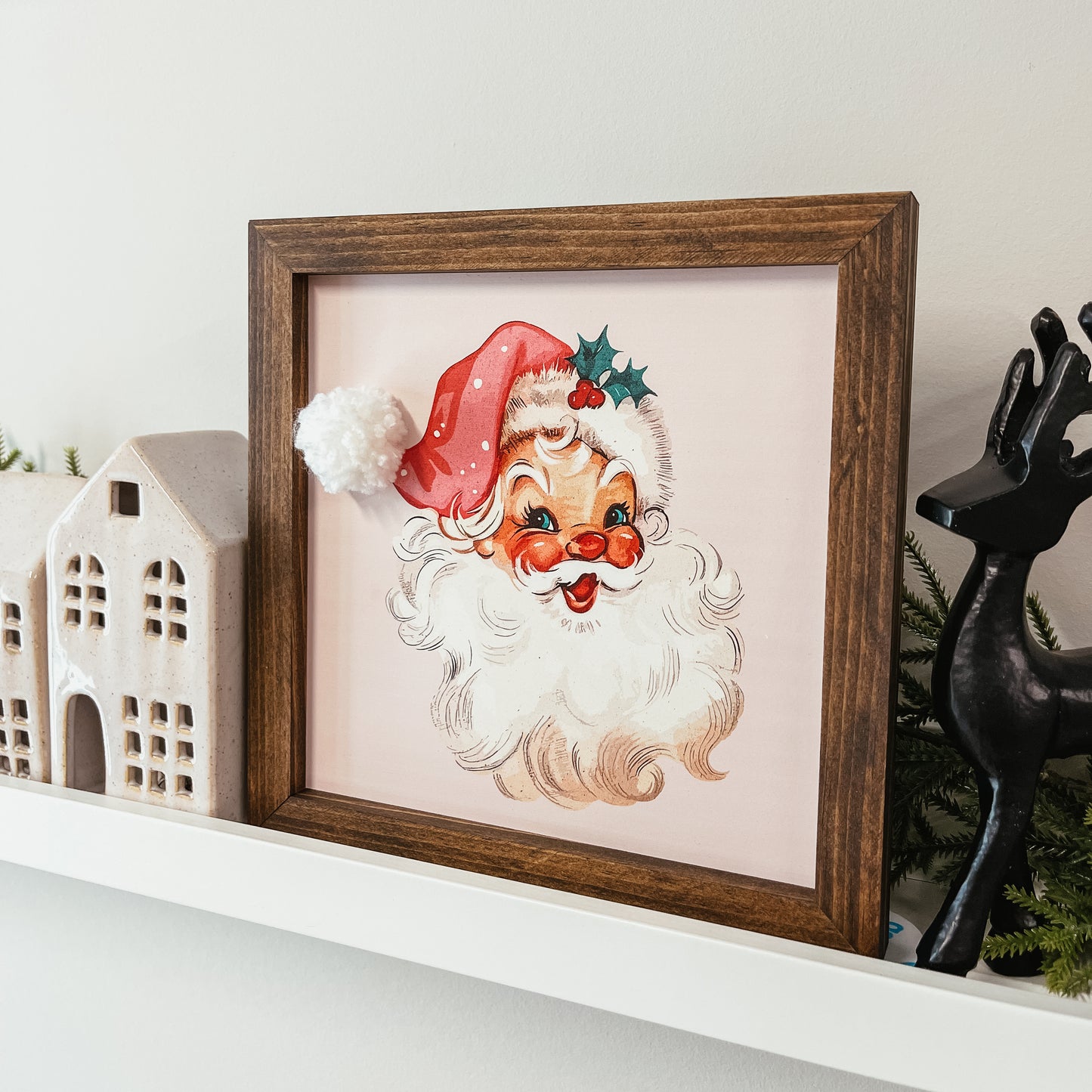 Vintage Santa With Pom Pom Hat Christmas Sign