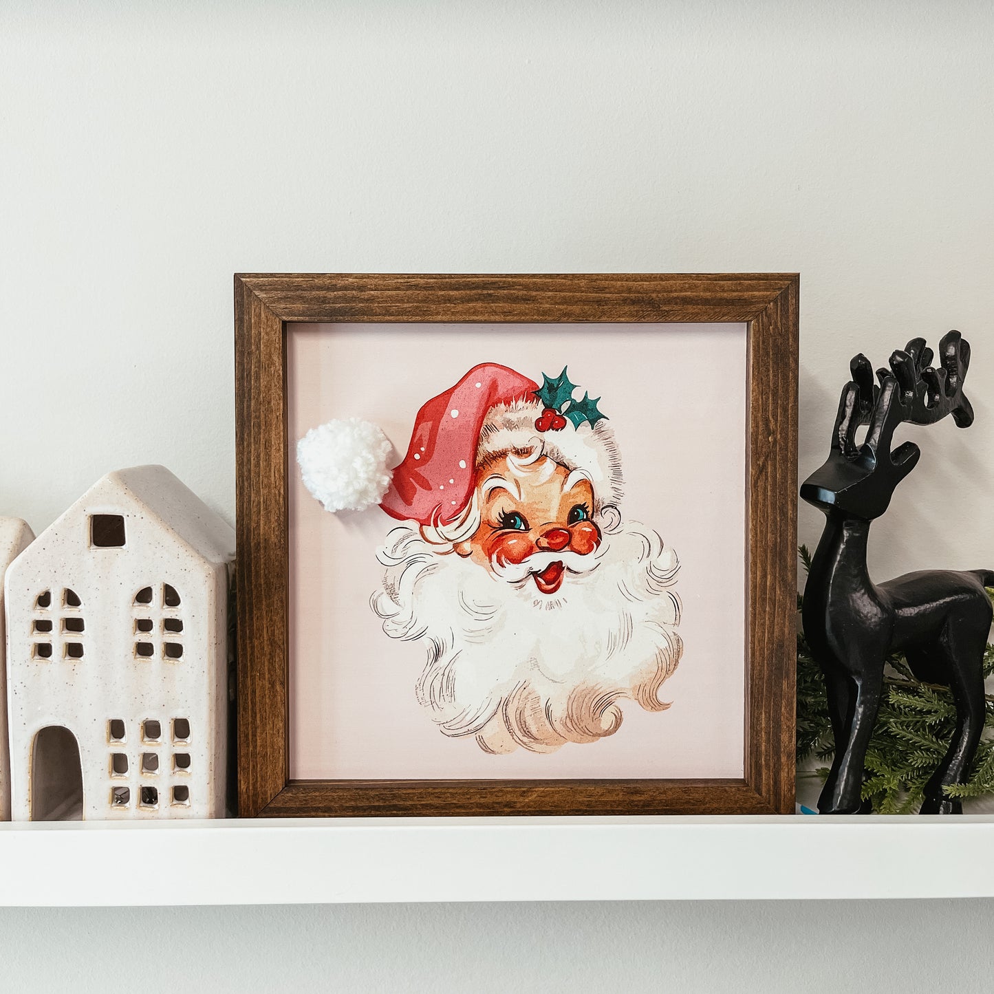 Vintage Santa With Pom Pom Hat Christmas Sign