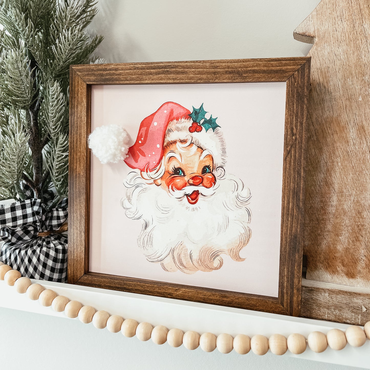 Vintage Santa With Pom Pom Hat Christmas Sign
