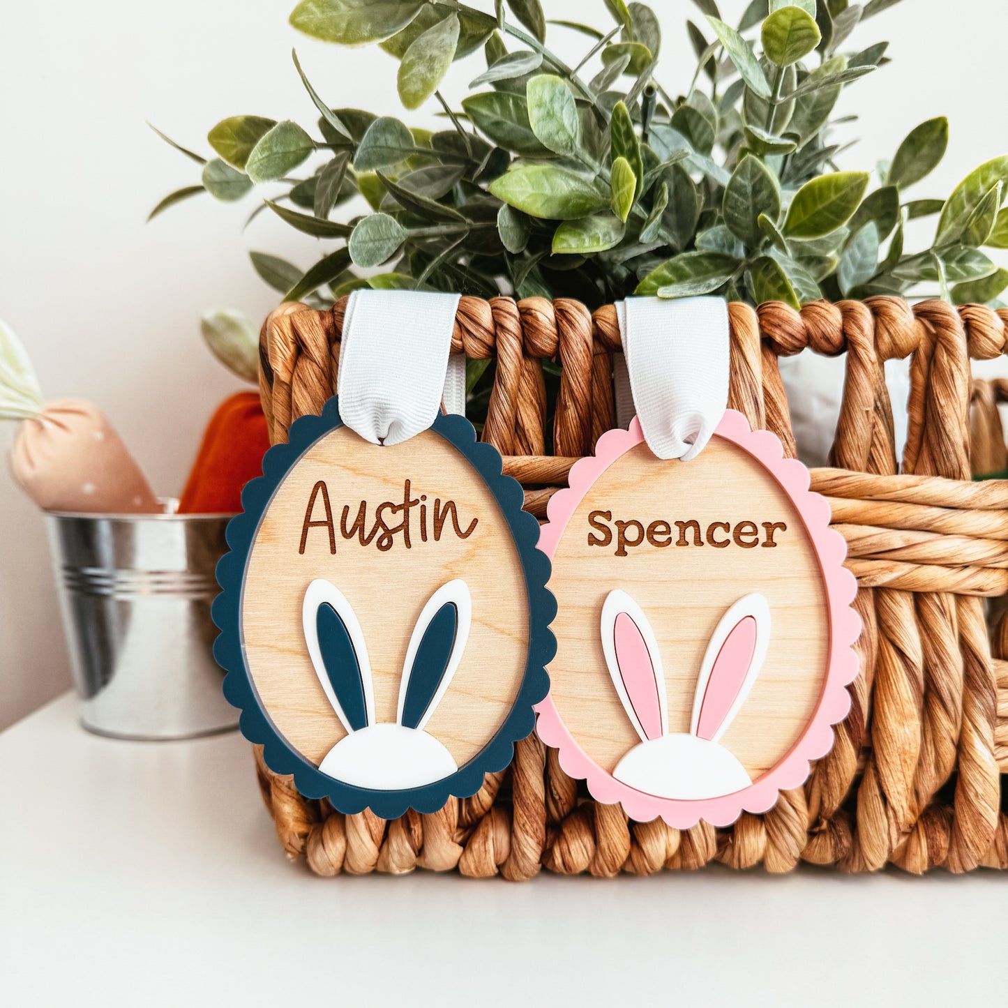 Scallop Egg With Bunny Ears Basket Tag