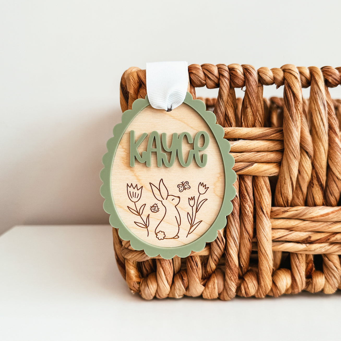Scallop Egg With Bunny Easter Basket Tag