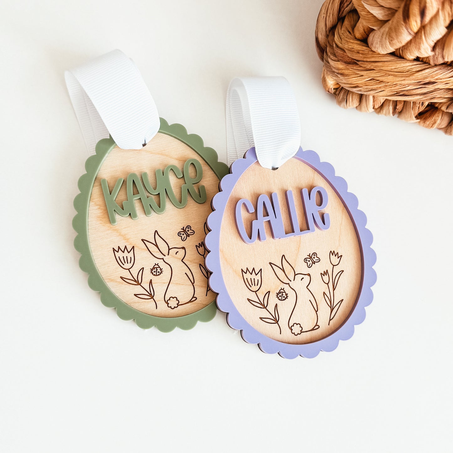 Scallop Egg With Bunny Easter Basket Tag