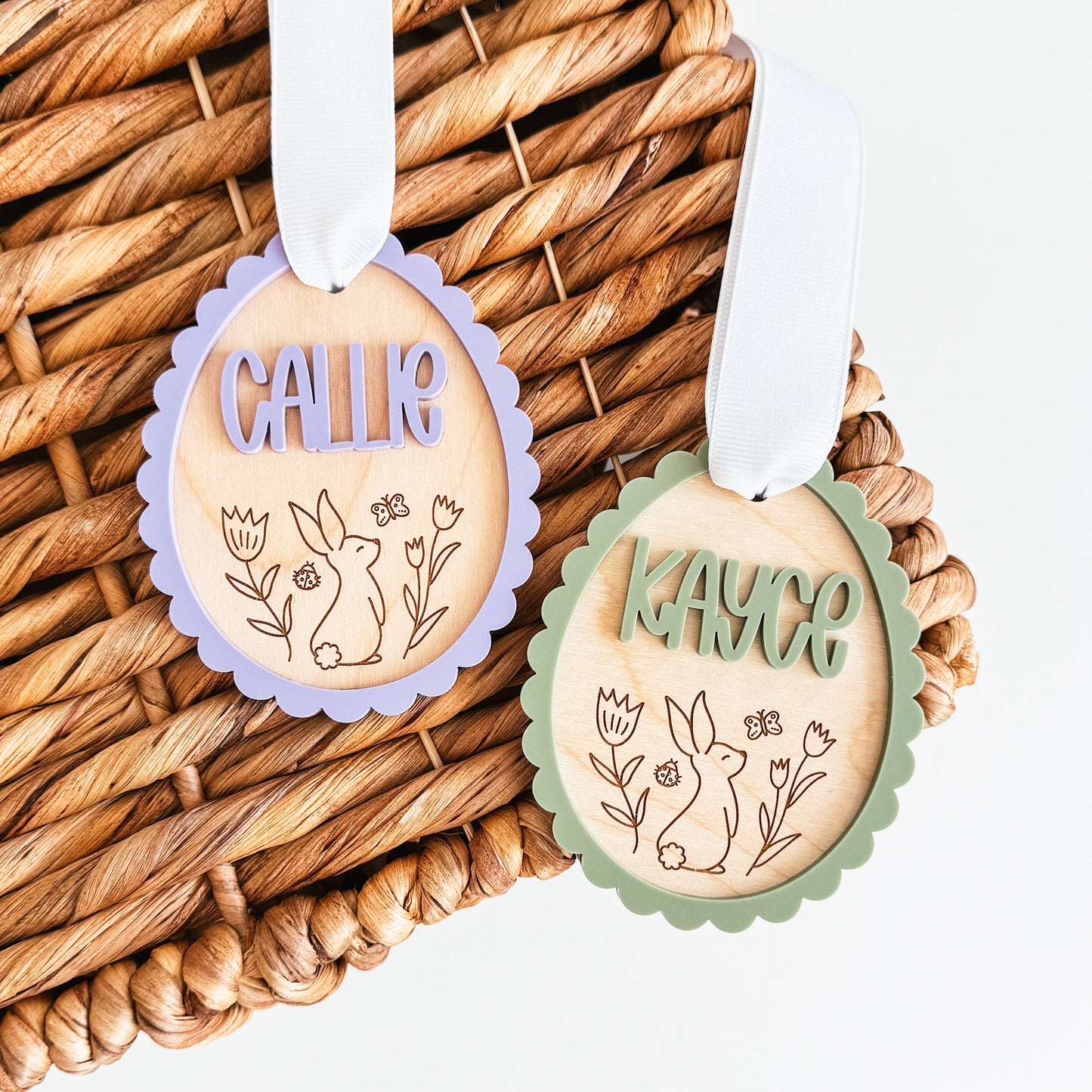 Scallop Egg With Bunny Easter Basket Tag