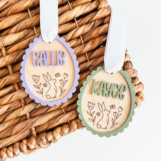 Scallop Egg With Bunny Easter Basket Tag