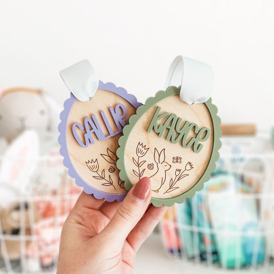 Scallop Egg With Bunny Easter Basket Tag