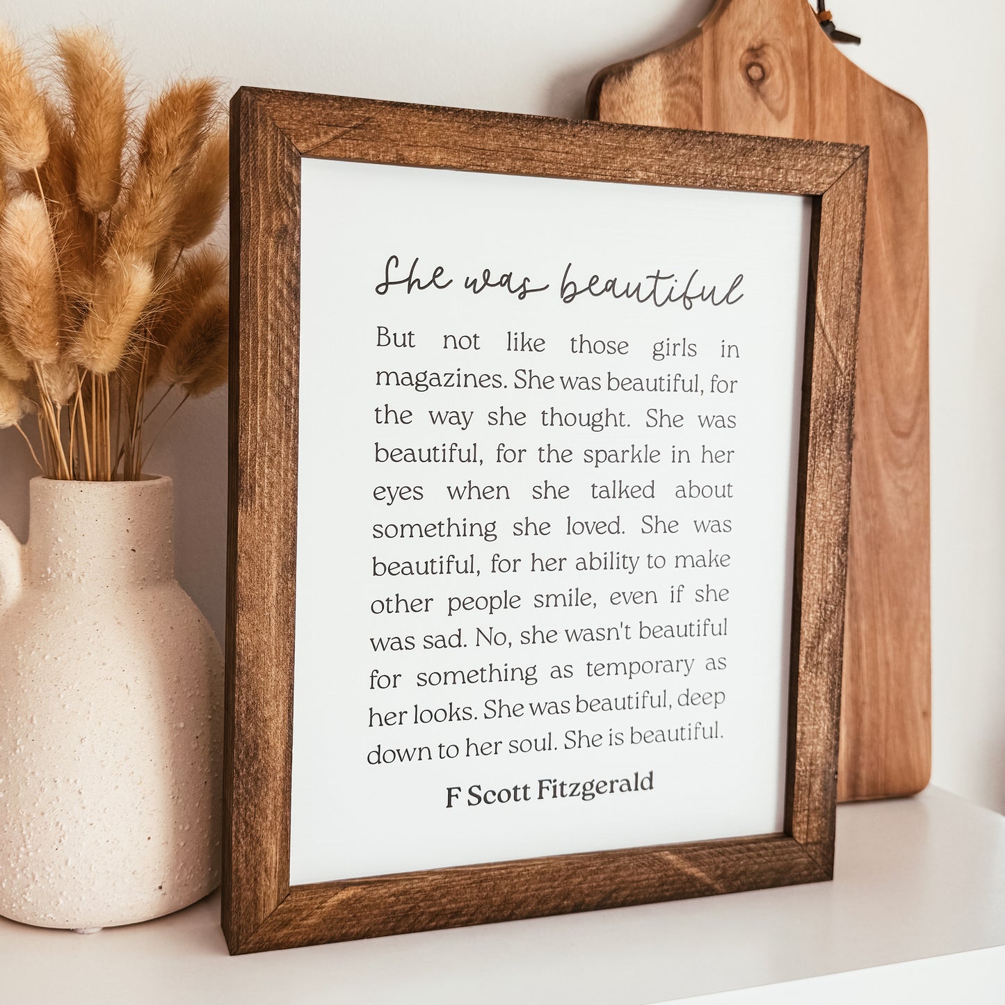 She Was Beautiful F Scott Fitzgerald Framed Wooden Sign