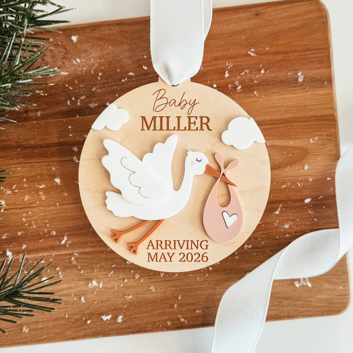 Stork Baby Announcement Ornament