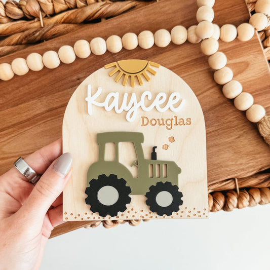Tractor Baby Name Announcement Sign