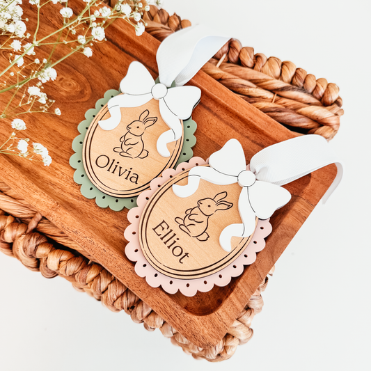 Vintage Scallop Bunny Easter Basket Tag