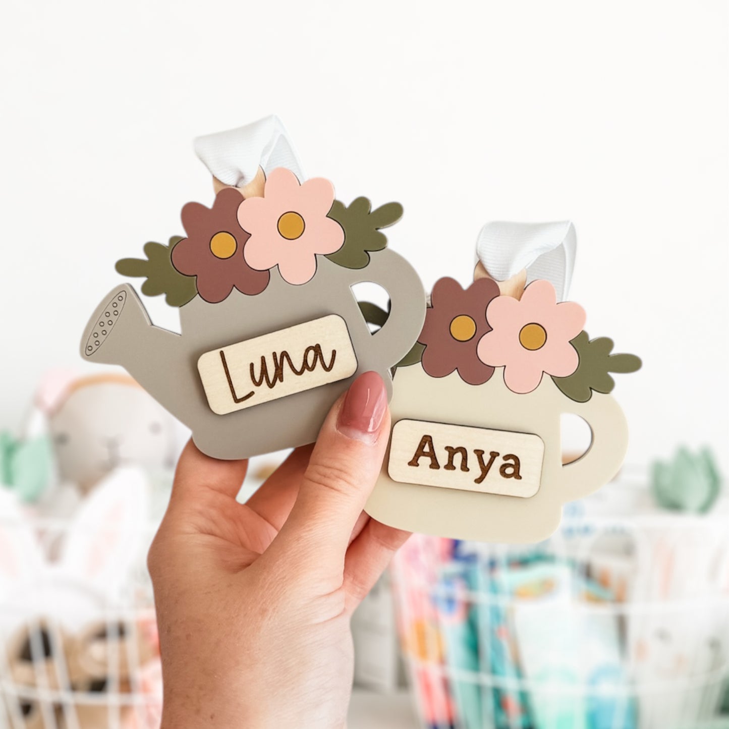 Floral Watering Can Easter Basket Tag