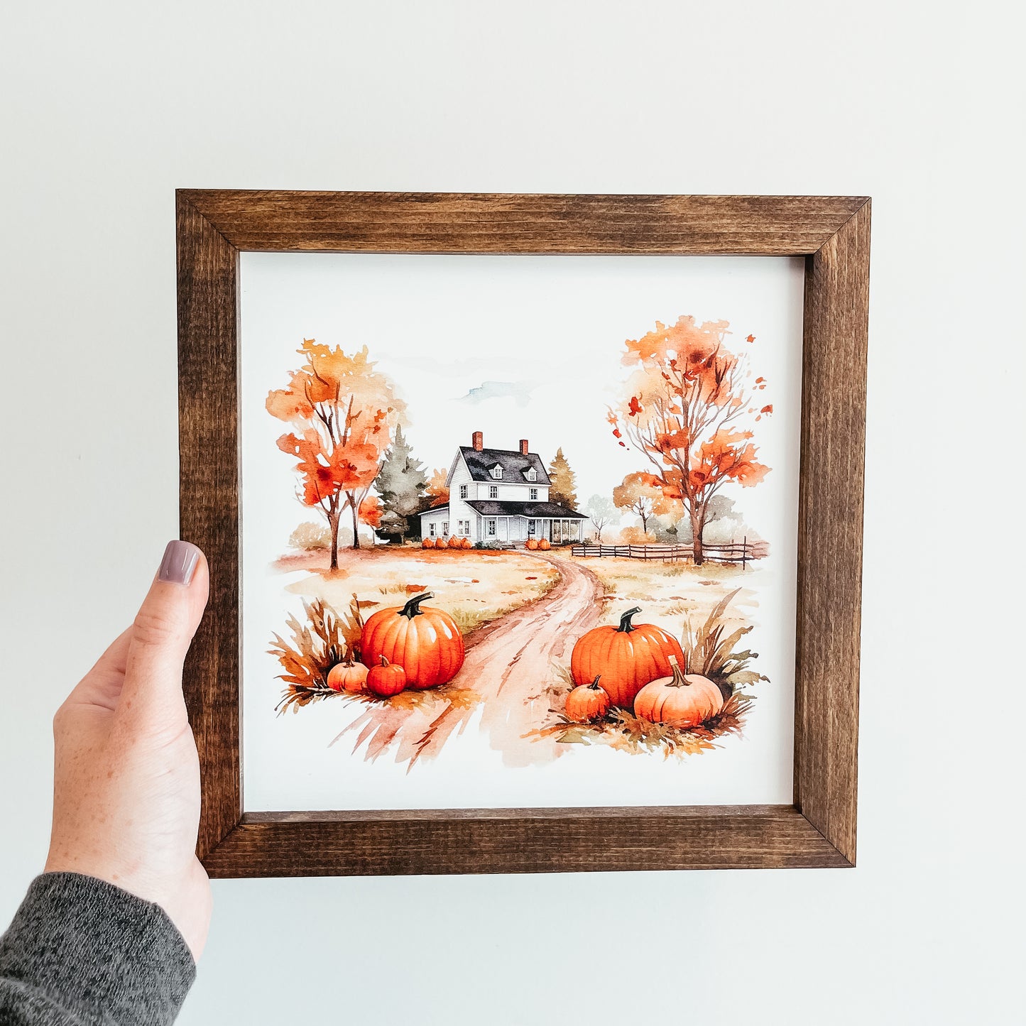Watercolour Autumn Farm Framed Sign