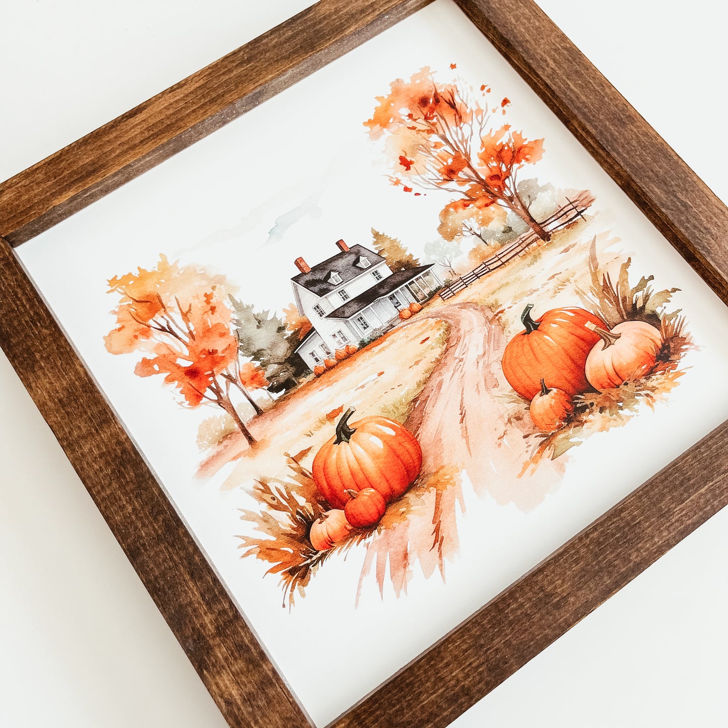 Watercolour Autumn Farm Framed Sign
