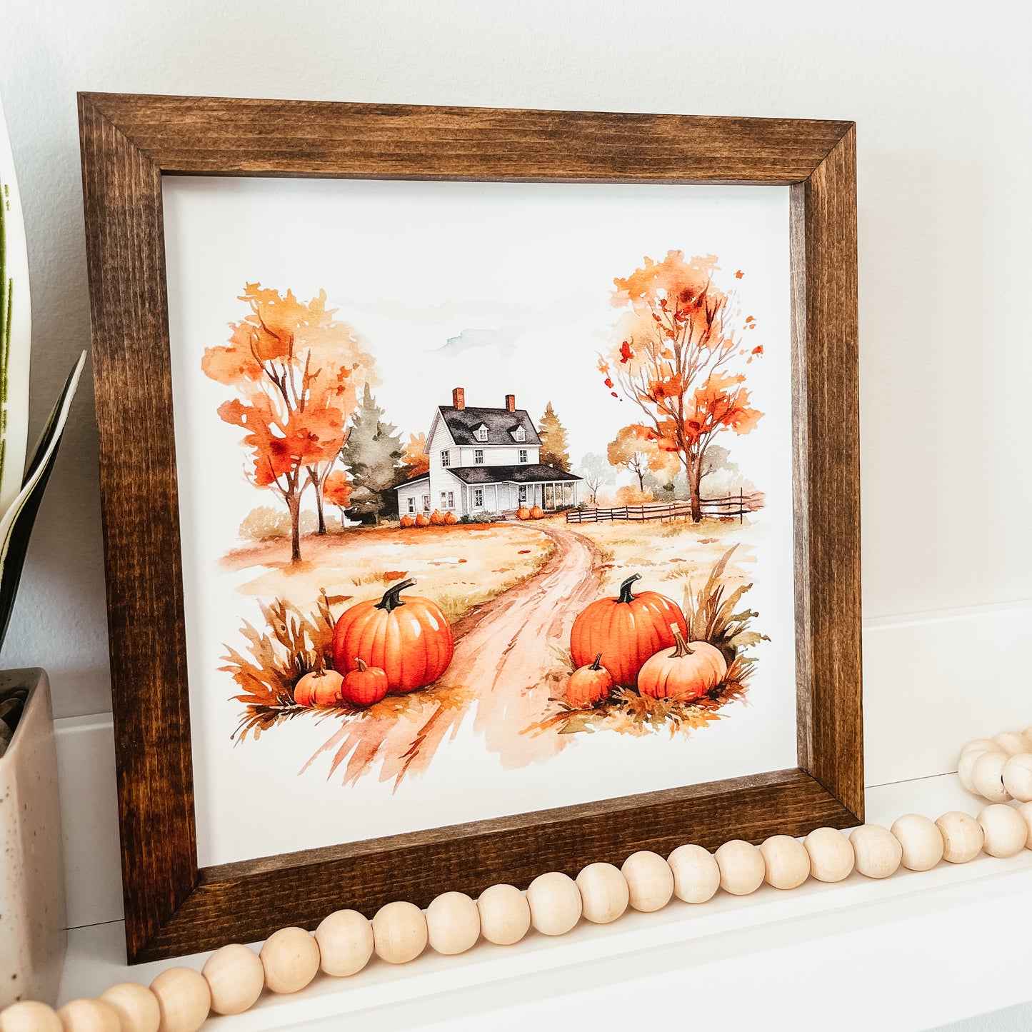 Watercolour Autumn Farm Framed Sign