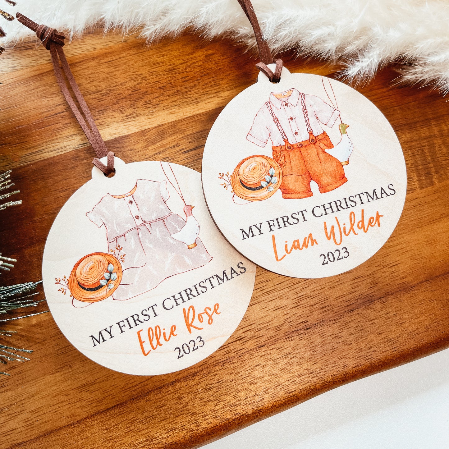 Baby's First Christmas Ornament | Boho Baby Girl or Baby Boy Outfit