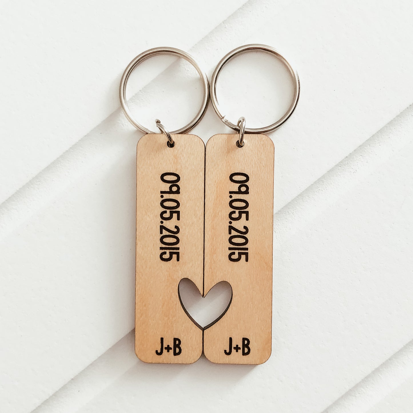 Set of Two Dates and Initials Keychains