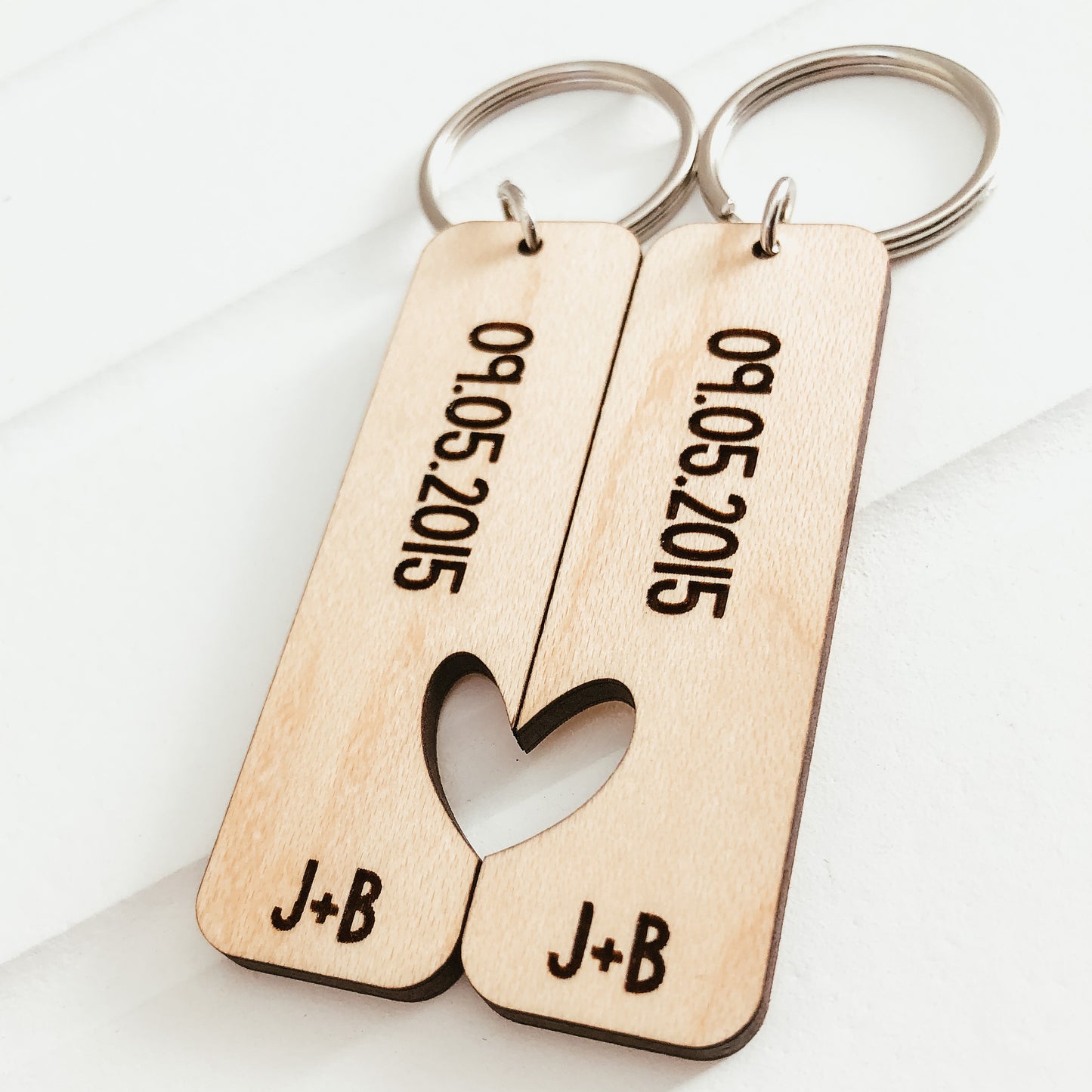 Set of Two Dates and Initials Keychains