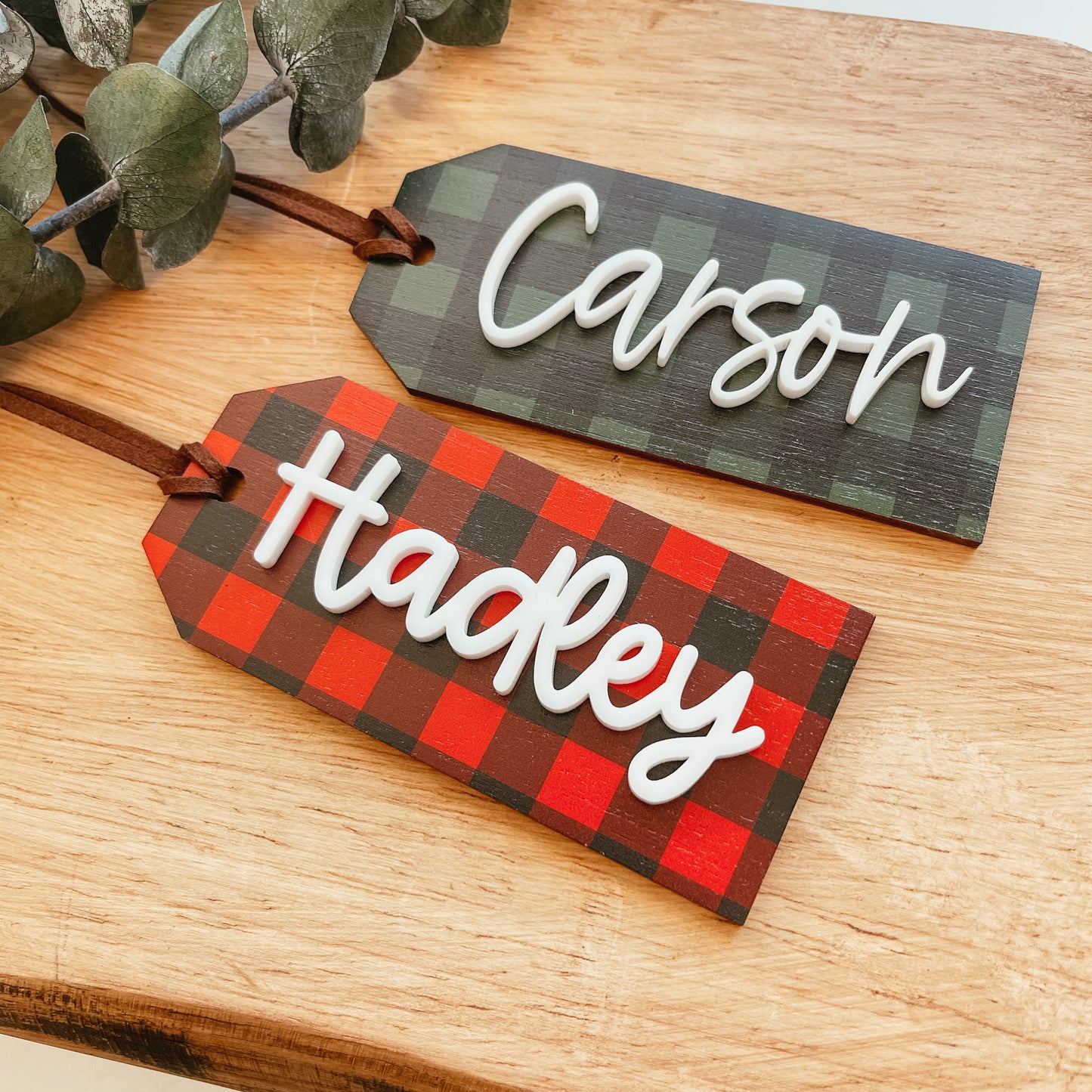 3D Buffalo Plaid Stocking Tag