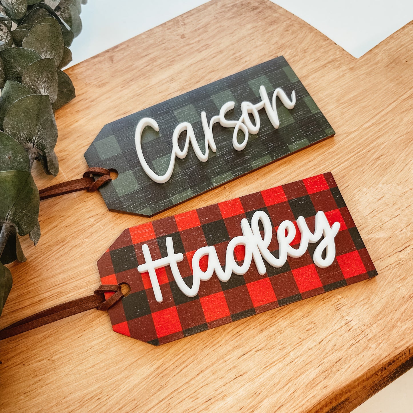 3D Buffalo Plaid Stocking Tag