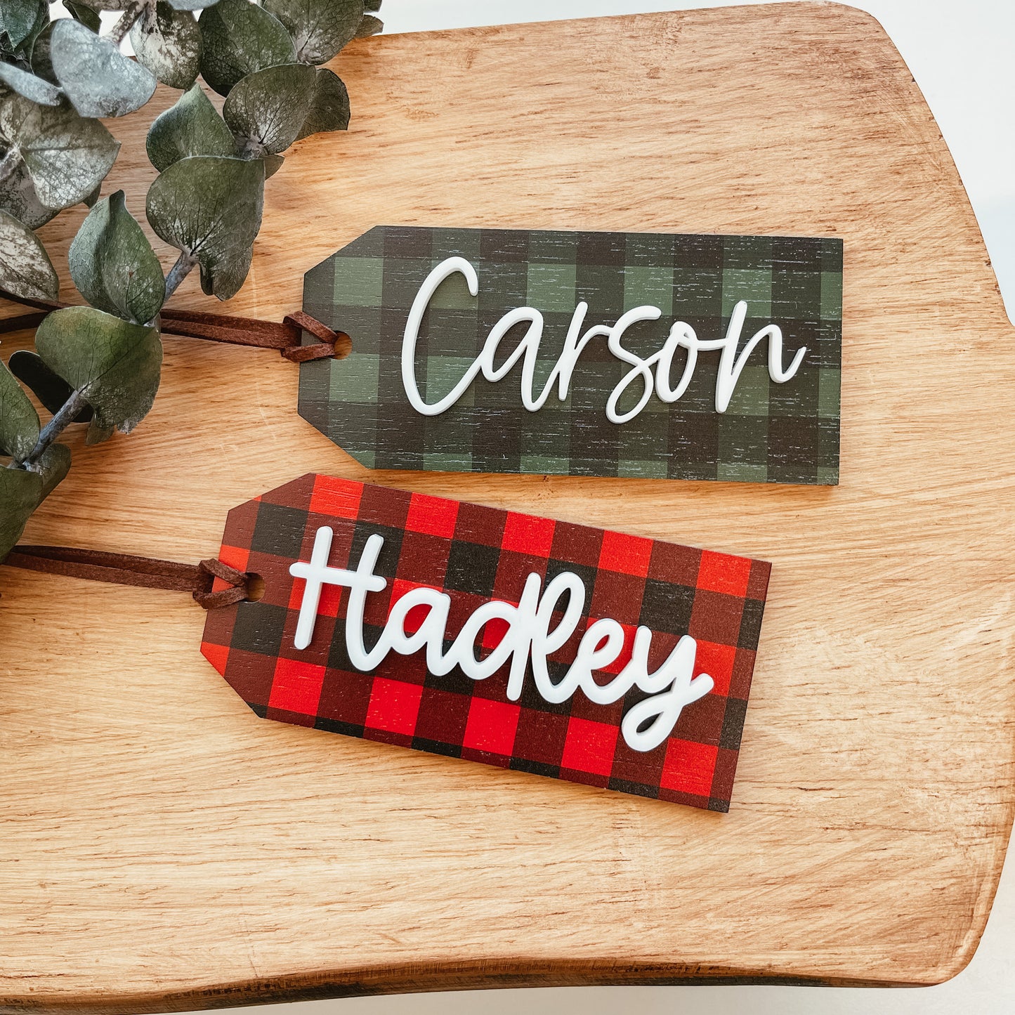 3D Buffalo Plaid Stocking Tag