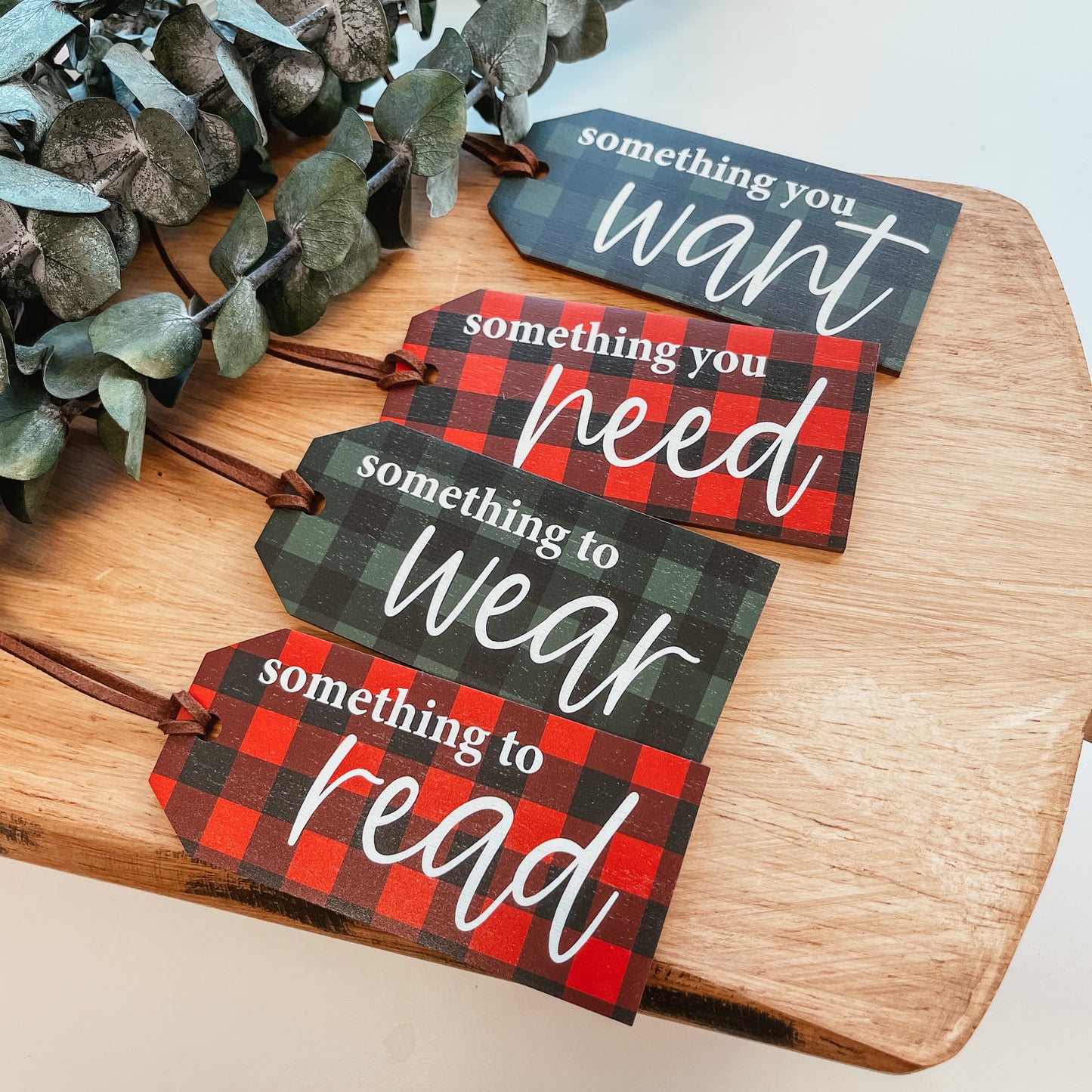 Mindful Gifting Tags | Want, Need, Wear, Read Tags | Printed Buffalo Plaid