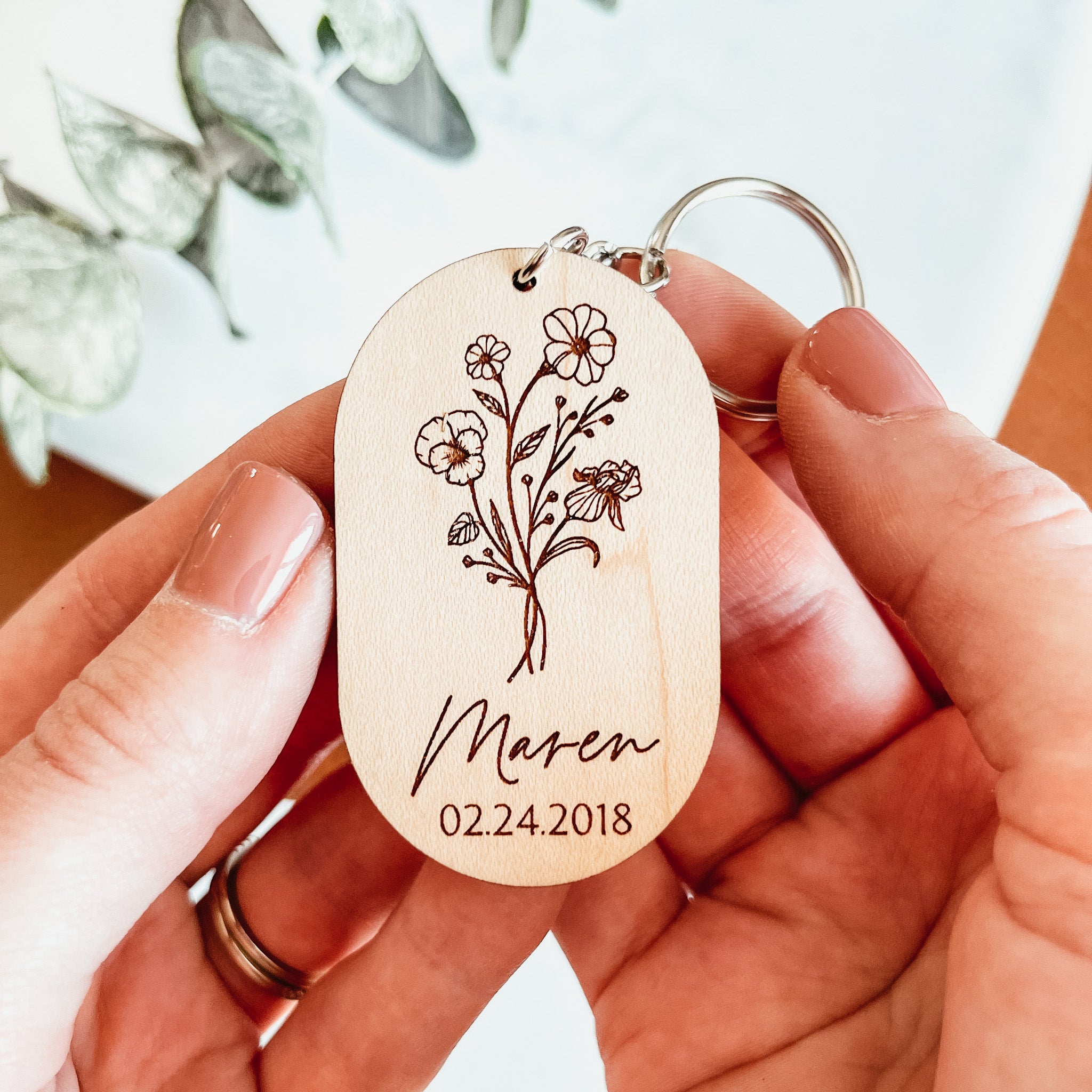 Custom Name Keychain Twenty Four Styles Birth Flowers - Temu