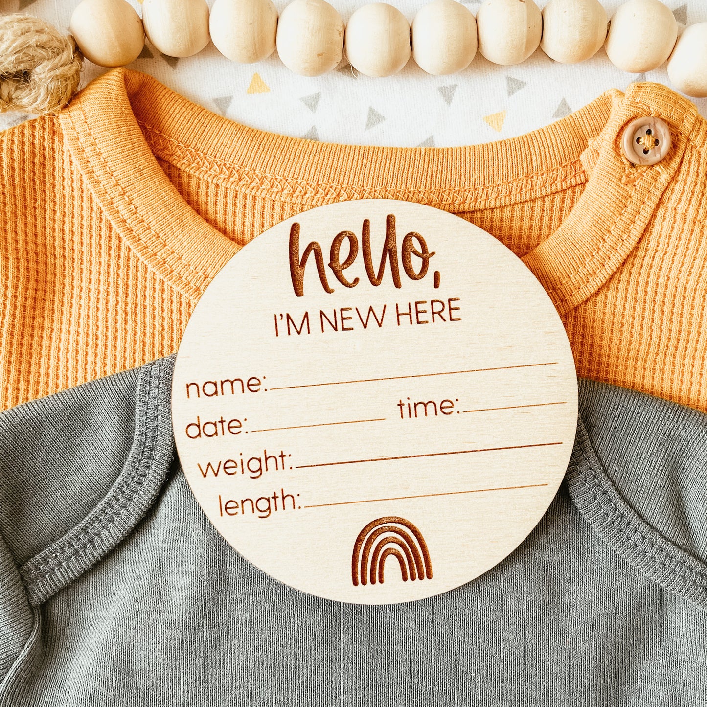 Baby Birth Announcement Sign - New Here Rainbow Round
