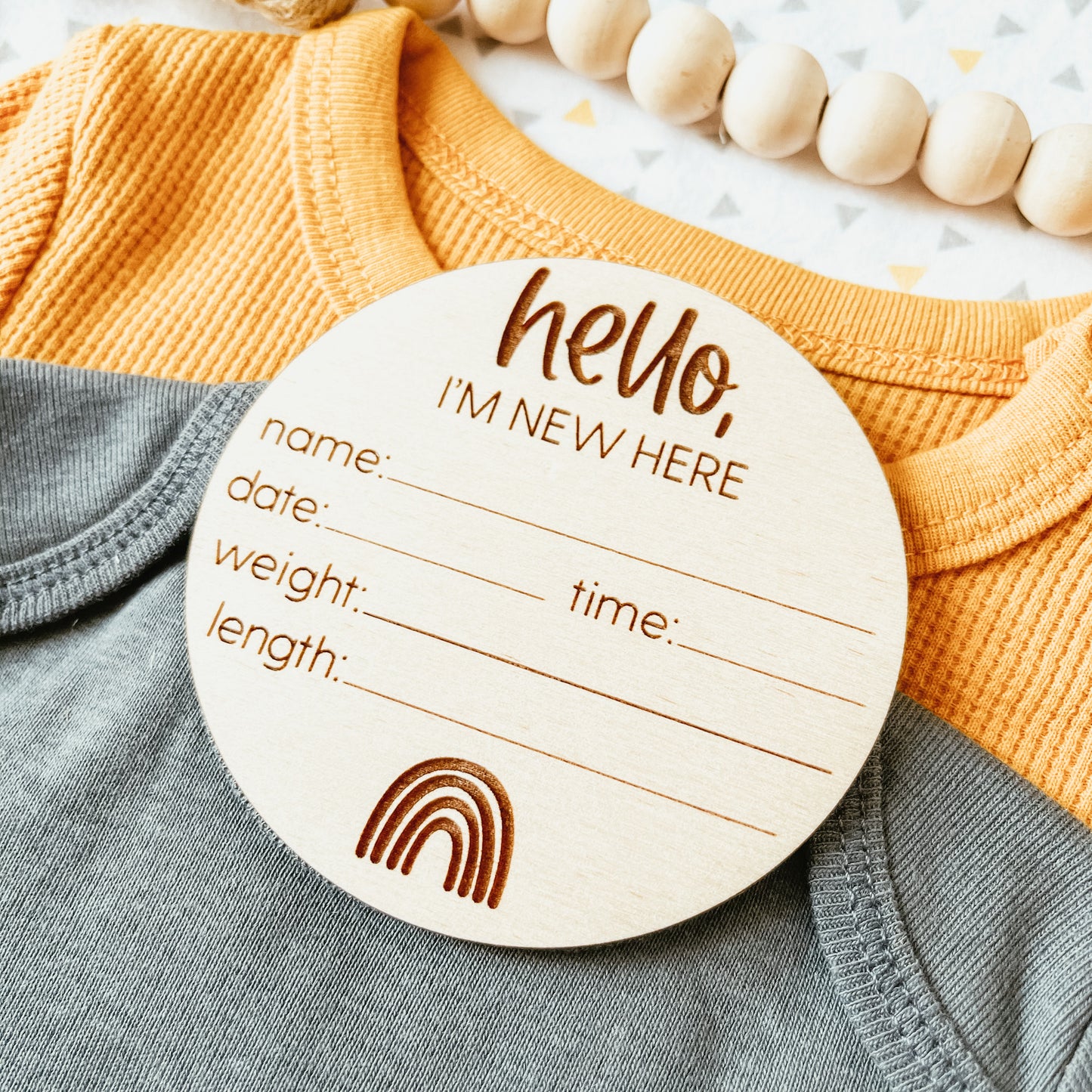 Baby Birth Announcement Sign - New Here Rainbow Round