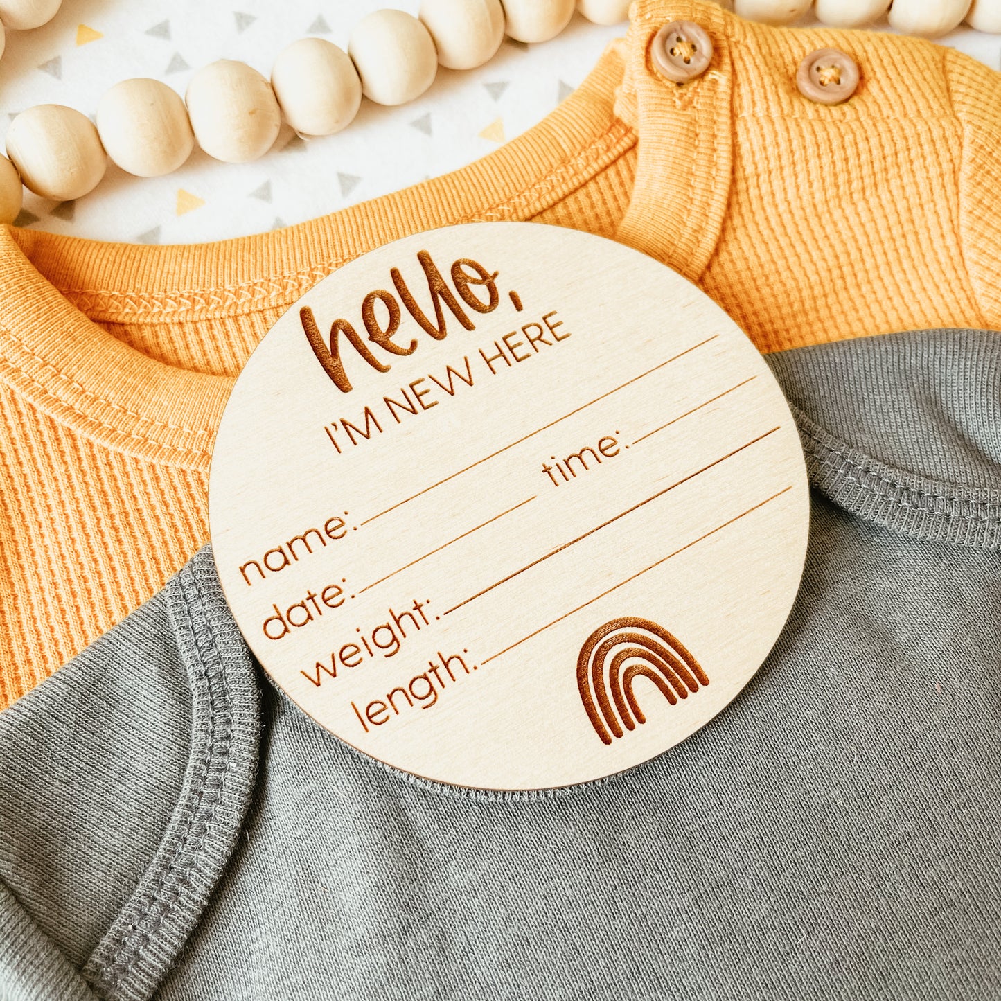 Baby Birth Announcement Sign - New Here Rainbow Round
