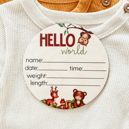 Baby Birth Announcement Sign - Wooden Woodland Animals
